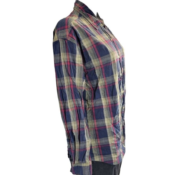 Vintage 90s Plaid Long Button Shirt Women XL Collar Top Work Casual 14 16 Spring - Picture 12 of 16